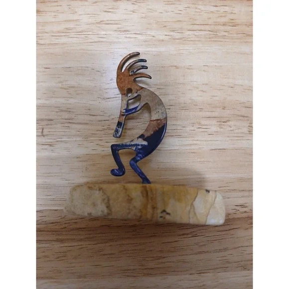 Kokopelli Enameled Metal Art Figurine Colorful Southwest Sandstone Rock 4" Tall - Picture 1 of 8
